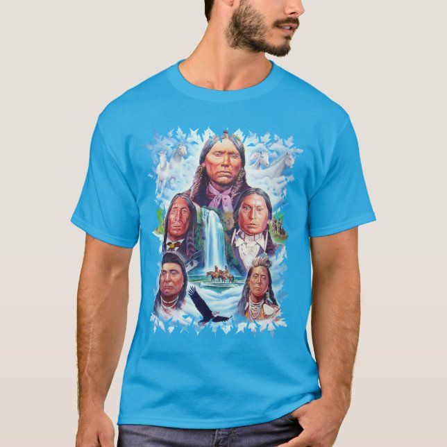 T-shirt Bleu Turquoise tendance Famous Amérindiens Hommes (Devant)