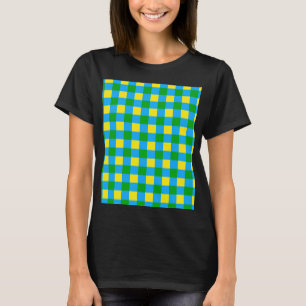 T-shirt Bleu Vert Jaune Chèque Plaid Design Motif