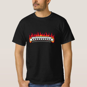 T-shirt Bleus d'instrument de flamme Harmonica