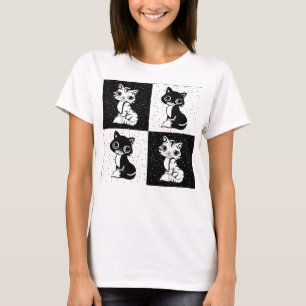 T-shirt Bloc de monogramme noir blanc pour chat