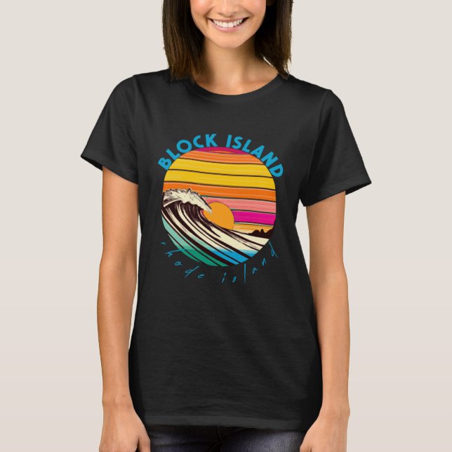 T-shirt Block Island Retro 1980s Style Rhode Island Beach (Devant)