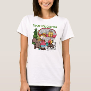 T-shirt Blond Girl Crazy Pour Camping