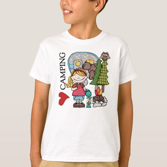 T-shirt Blond Girl I Love Camping (Devant)