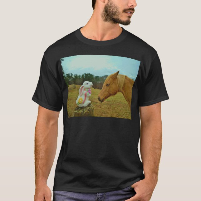 T-shirt Blond Jaune cheval & Bunny de Pâques (Devant)