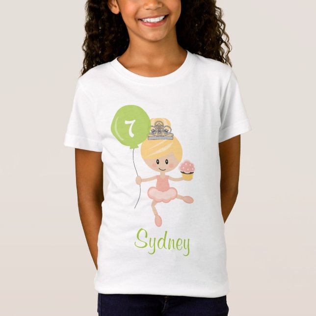 T-Shirt Blonde de chemise d'anniversaire de ballerine (Devant)