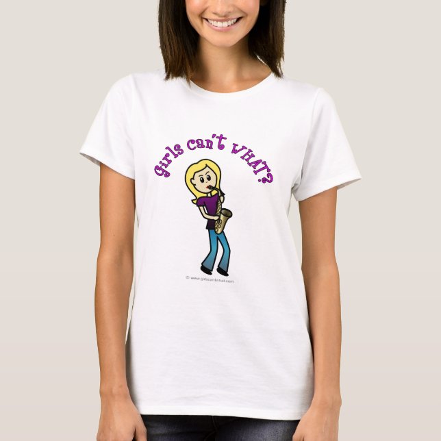 T-shirt Blonde Girl Jouant Saxophone (Devant)