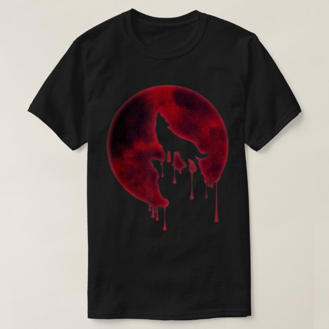 T-shirt Blood Moon Wolf Howling Design (Design devant)