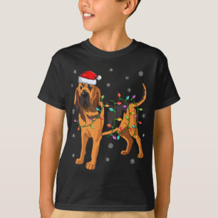 T-shirt Bloodhound Chien Xmas Éclairage Santa Hat Bloodhou