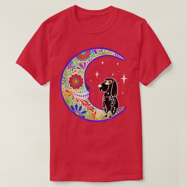 T-shirt Bloodhound Dia de Los Muertos Skeleton  (Design devant)