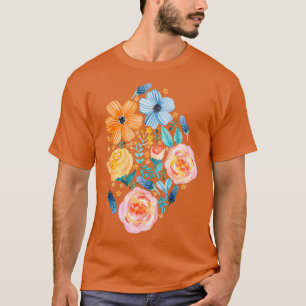 T-shirt Blooms gras sur Turquoise foncé