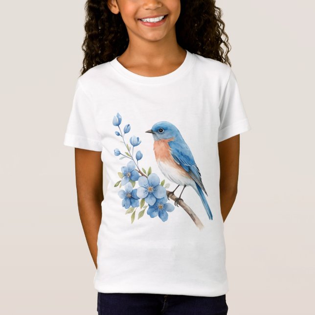 T-Shirt Blue bird with blue flowers (Devant)
