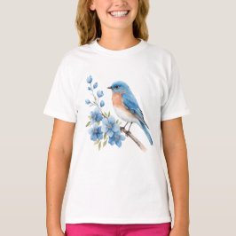 T-shirt Blue bird with blue flowers