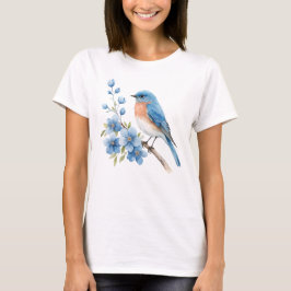 T-shirt Blue bird with blue flowers
