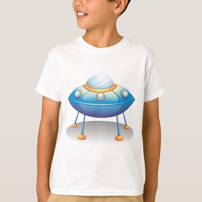 T-shirt Blue Cartoon UFO Spaceship Fun Sci-Fi (Devant)