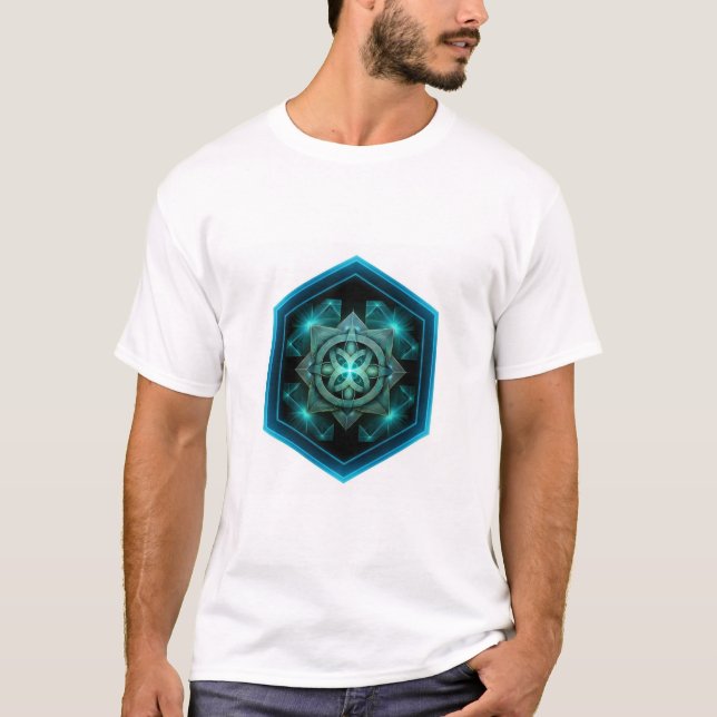 T-shirt Blue Celtic Knot In A Six Sided Blue Frame (Devant)