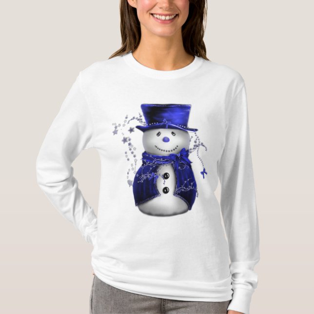 T-shirt Blue Christmas Snowman (Devant)