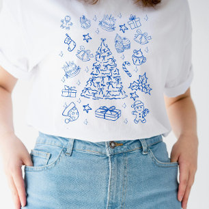 T-shirt Blue Christmas Whimsy - Jolies Doodles de Fête