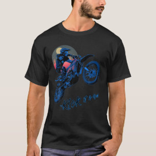 T-shirt Blue Dirt Bike Rider Motorbike Racer Retro Sunset