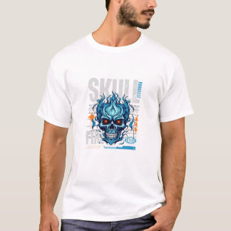 T-shirt Blue Flaming Skull Streetwear Design | Cyberpunk G