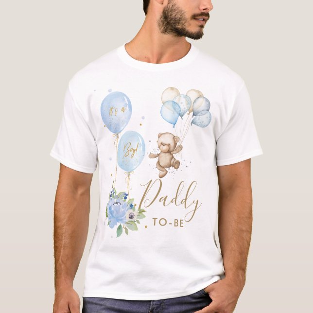 T-shirt Blue Floral mignonne ours garçon Baby shower papa  (Devant)