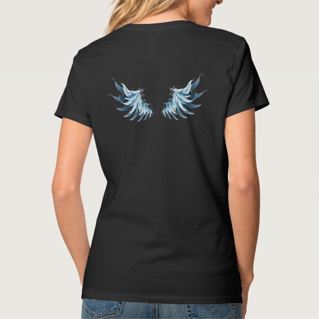 T-shirt Blue Glowing Angel Wings on black background (Dos)