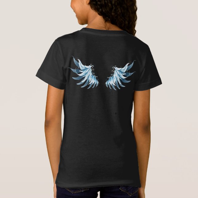T-Shirt Blue Glowing Angel Wings on black background (Dos)