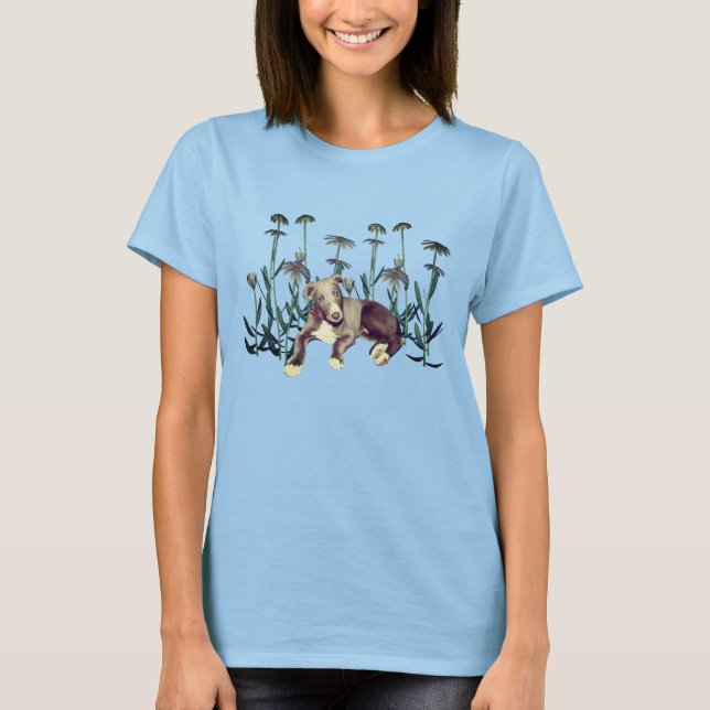 T-shirt Blue Greyhound Chiot Fleurs marguerites (Devant)