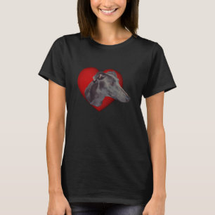 T-shirt Blue Greyhound Face Red Heart Chien 