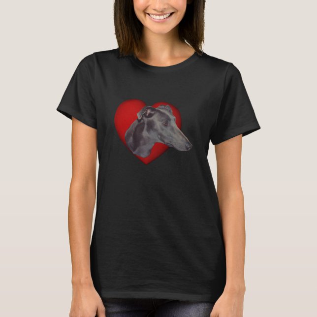 T-shirt Blue Greyhound Face Red Heart Chien  (Devant)
