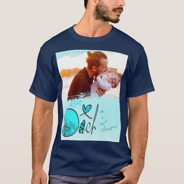 T-shirt Blue Heart Meilleur Papa Jamais Cadre Photo Abstra (Devant)