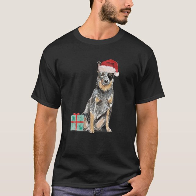 T-shirt Blue Heeler Herding Aussie Chiot Noël Père Noël H (Devant)