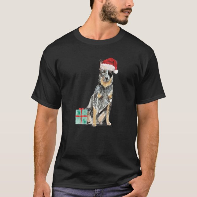 T-shirt Blue Heeler Herding Aussie Chiot Noël Père Noël H (Devant)