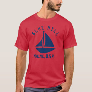 T-shirt Blue Hill Maine Voilier Marine Blue Text Abs