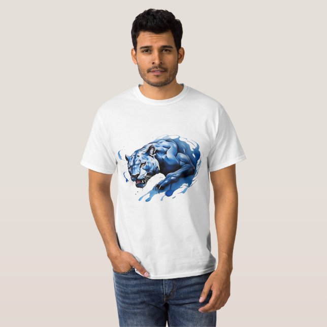 T - Shirt Blue Leopard Design Angry & Dangerous (Vorne ganz)