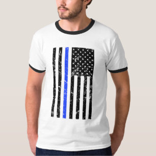 T-shirt Blue Line mince - policier - drapeau affligé