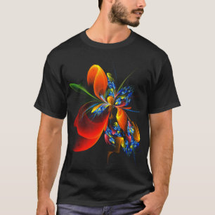 T-shirt Blue Orange Floral Moderne Art Abstrait Motif #03