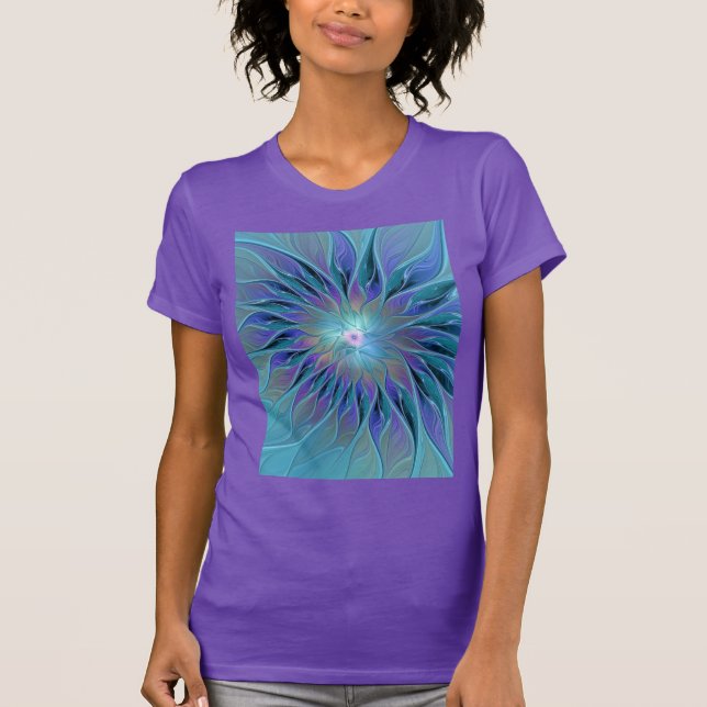 T-shirt Blue Purple Flower Dream Abstrait Fractal Art (Devant)