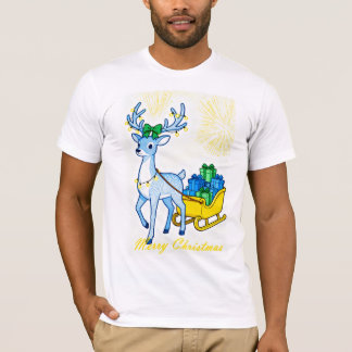 T-shirt Blue Reindeer & Sleigh Merry Christmas Men's