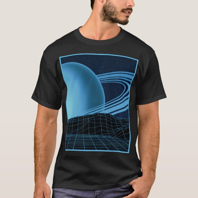T-shirt Blue Retrowave Design Homme (Devant)