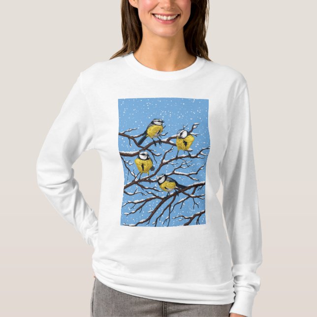 T-shirt Blue tit birds en hiver (Devant)