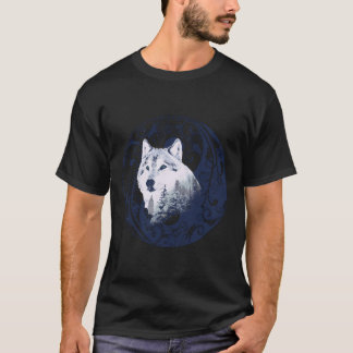 T-shirt Blue Wolf Yin Yang Mandala Forest Nature Art Desig