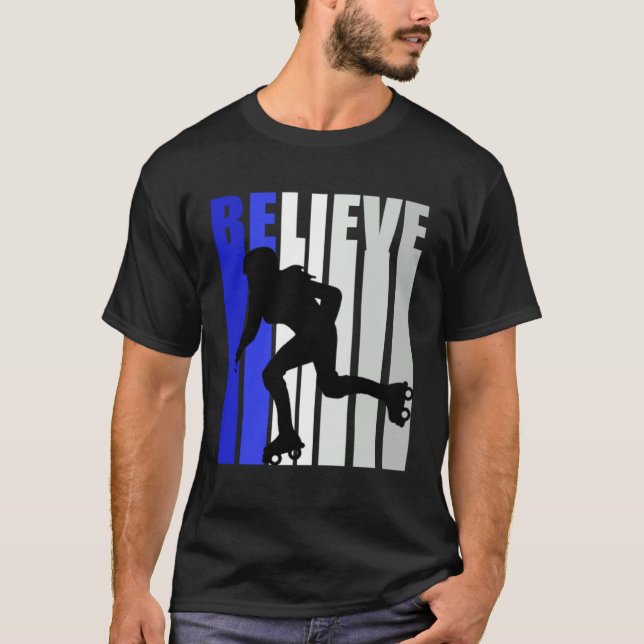 T-shirt Blue Womens Believe Roller Skating Inspirational S (Devant)
