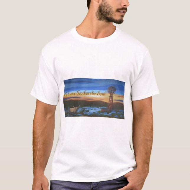 T-shirt Bluebonnets couchés de soleil du Texas, moulin à v (Devant)