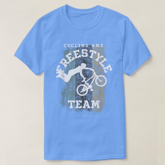 T-shirt BMX Freestyle Vélo Estonie Drapeau Vélo BMX (Design devant)