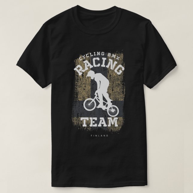 T-shirt BMX Vélo Finlande Drapeau Vélo Course BMX 3 (Design devant)