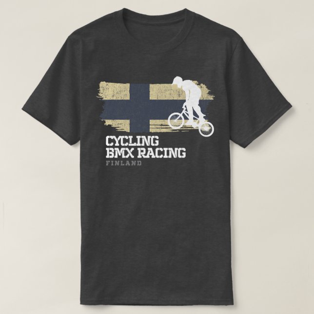 T-shirt BMX Vélo Finlande Drapeau Vélo Course BMX 30 (Design devant)