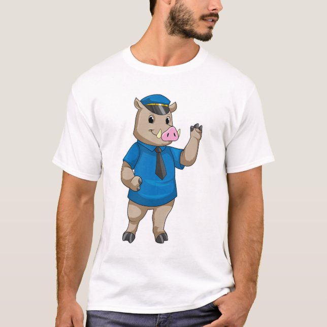 T-shirt Boar en tant qu'officier de police avec casquette  (Devant)
