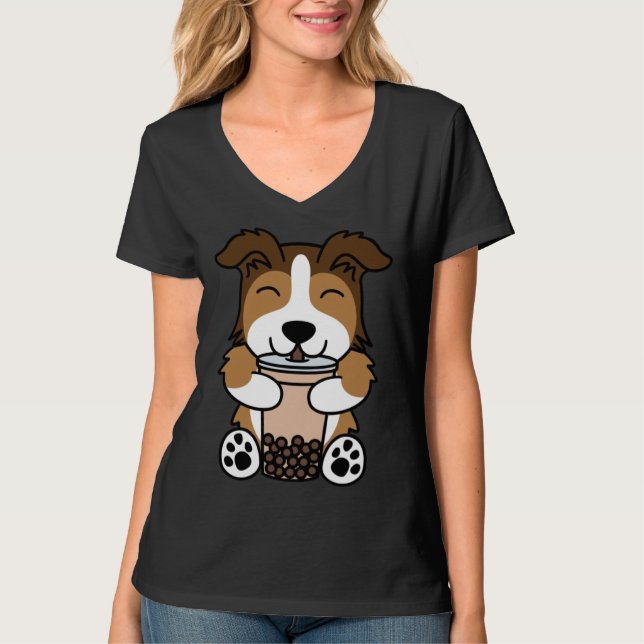T-shirt Boba Bubble Milk Tea Shetland Sheepdog (Devant)
