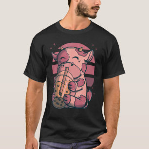T-shirt Boba Buble Thé Vaches Coucher de soleil rose
