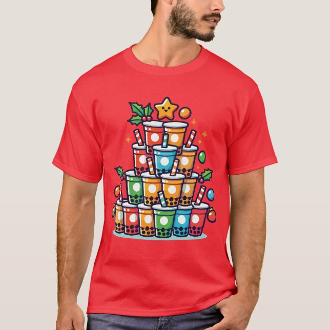 T-shirt Boba Christmas Tree - Funky Bubble Tea Holiday (Devant)